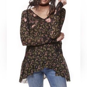 Free People Women's Isabella Floral Oversize Tunic Boho Top Long Sleeve